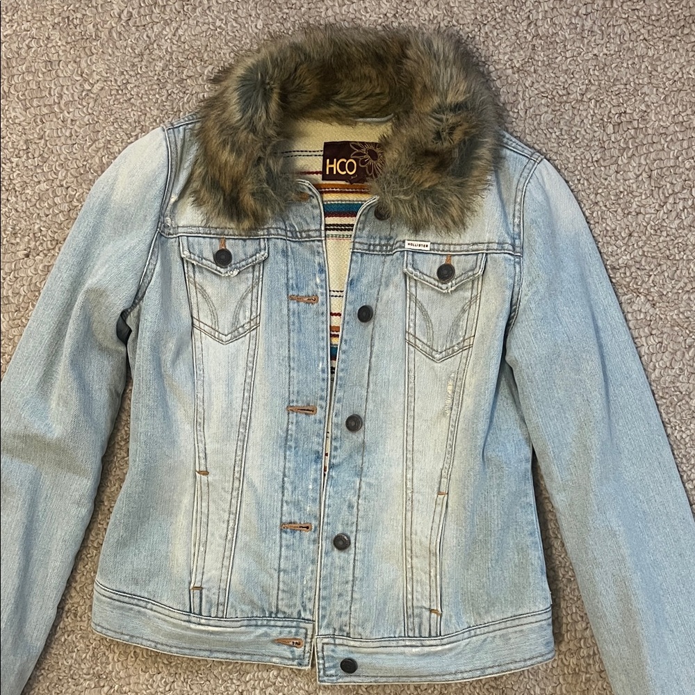 Hollister Denim Jacket with Faux Fur Trim & Navajo Lining